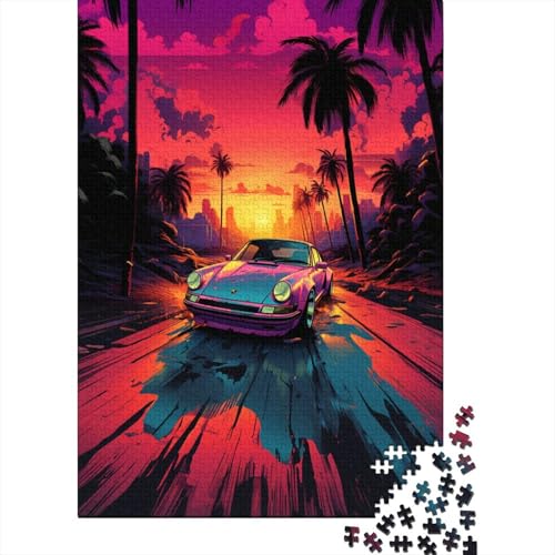 1000-teiliges Holzpuzzle mit Neon-Sportwagen, Holzpuzzle für Erwachsene und Jugendliche ab 12 Jahren, 1000 Teile (38 x 26 cm) von LMYmoney