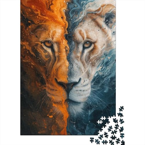 1000-teiliges Löwen-Graffiti-Puzzle für Erwachsene, Holzpuzzle für Erwachsene, Lernspiel, Herausforderungsspielzeug, 1000 Stück (38 x 26 cm) von LMYmoney