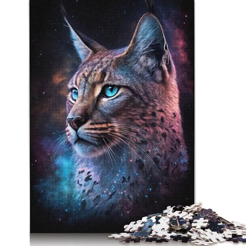 1000-teiliges Luchs-Tier-Galaxie-Puzzle für Erwachsene, Holzpuzzle für Erwachsene, Lernspiel, Herausforderungsspielzeug, 1000 Stück (75 x 50 cm) von LMYmoney
