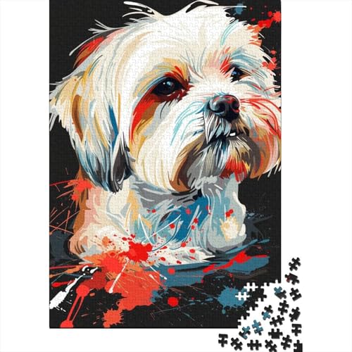 1000-teiliges Malteser-Hunde-Kunst-Puzzle für Erwachsene, Holzpuzzle, Lernspiel für Erwachsene Teenager, 1000 Stück (38 x 26 cm) von LMYmoney