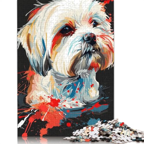 1000-teiliges Malteser-Hunde-Kunst-Puzzle für Erwachsene, Holzpuzzle, Puzzles für Erwachsene, 1000 Stück (75 x 50 cm) von LMYmoney