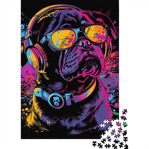 1000-teiliges Mops-Hunde-Kunst-Puzzle für Erwachsene, Holzpuzzle, Puzzles für Erwachsene, 1000 Teile (38 x 26 cm) von LMYmoney