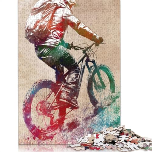 1000-teiliges Mountainbiker-Aquarell-Puzzle für Erwachsene, Schwierigkeitsgrad Puzzles, Lernspielzeug, Spiele, Familiendekoration (38 x 26 cm) von LMYmoney