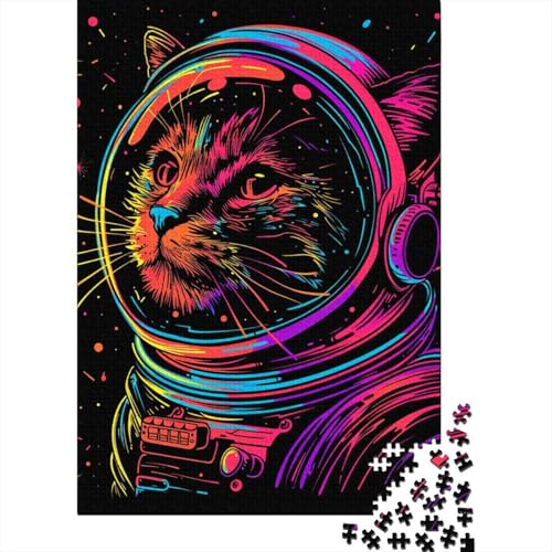 1000-teiliges Neon-Astronauten-Katzen-Puzzle für Erwachsene, Holzpuzzle für Erwachsene, für Familienspaß und Spieleabend, 1000 Teile (38 x 26 cm) von LMYmoney