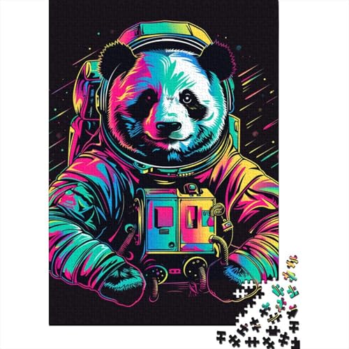 1000-teiliges Neon-Astronauten-Panda-Puzzle für Erwachsene und Teenager. Holzpuzzles für Familienspaß und Spieleabende. 1000 Teile (38 x 26 cm) von LMYmoney