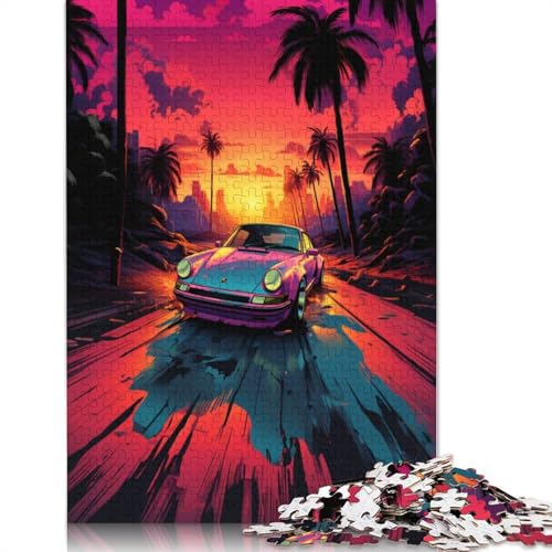 1000-teiliges Neon-Sportwagen-Puzzle für Erwachsene und Jugendliche, Holzpuzzle, nachhaltiges Puzzle für Erwachsene | Spiele 1000 Teile (75 x 50 cm) von LMYmoney