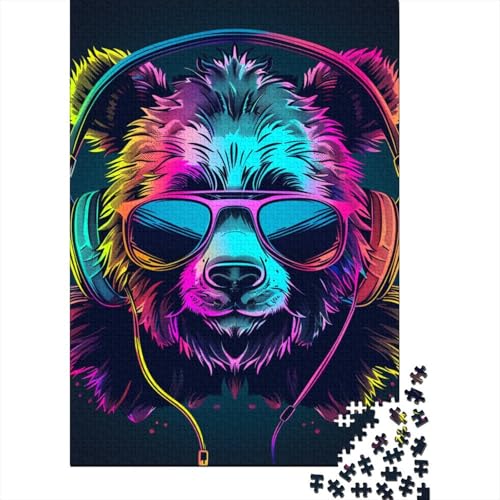 1000-teiliges Panda-Puzzle mit Kopfhörern für Erwachsene, Holzpuzzle, Puzzle für Erwachsene, 1000 Teile (38 x 26 cm) von LMYmoney