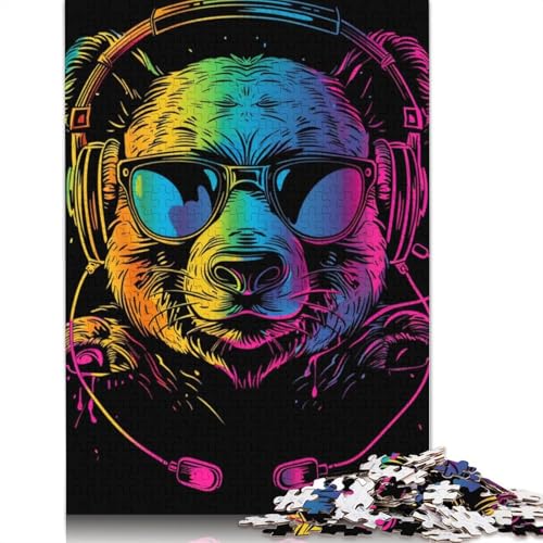 1000-teiliges Panda-Puzzle mit Kopfhörern für Erwachsene, Puzzles, Lernspielzeug, 1000 Stück (75 x 50 cm) von LMYmoney