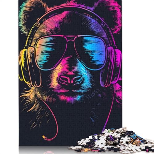 1000-teiliges Panda-Puzzle mit Kopfhörern für Erwachsene und Teenager, Lernspielzeug aus Holz, 1000 Teile (75 x 50 cm) von LMYmoney