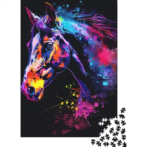 1000-teiliges Pferde-Aquarell-Puzzle für Erwachsene, Puzzle, Lernspiel, Herausforderungsspielzeug, 1000 Stück (38 x 26 cm) von LMYmoney
