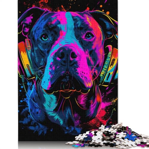 1000-teiliges Pitbull mit Kopfhörer-Puzzle für Erwachsene, Puzzle, Erwachsenen-Puzzle, Heimdekoration, Puzzle-Spielzeug, 1000 Stück (75 x 50 cm) von LMYmoney
