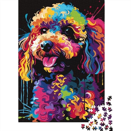1000-teiliges Pudel-DJ-Neon-Puzzle für Erwachsene und Teenager, Holzpuzzle, Lernspiel, Herausforderung, Spielzeug, Geburtstagsgeschenke, 1000 Stück (38 x 26 cm) von LMYmoney