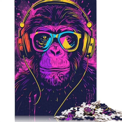 1000-teiliges Puzzle „AFFE mit Kopfhörern und Sonnenbrille“ für Erwachsene, Holzpuzzle, Lernspiel für Erwachsene Teenager, 1000 Teile (75 x 50 cm) von LMYmoney