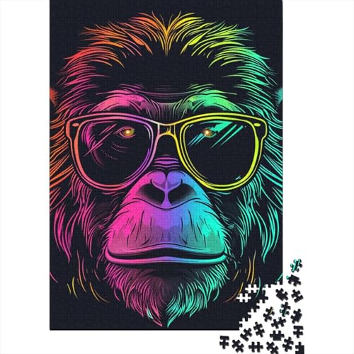 1000-teiliges Puzzle „AFFE mit Kopfhörern und Sonnenbrille“ für Erwachsene, Holzpuzzle, Puzzle, Lernspiel, Herausforderungsspielzeug (38 x 26 cm) von LMYmoney