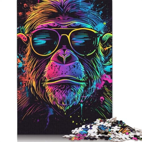 1000-teiliges Puzzle „AFFE mit Kopfhörern und Sonnenbrille“ für Erwachsene, Holzpuzzle, Puzzle, Lernspiel, Herausforderungsspielzeug (75 x 50 cm) von LMYmoney