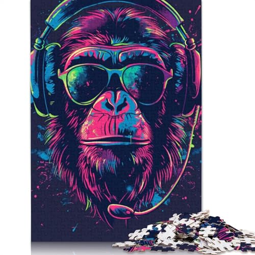 1000-teiliges Puzzle „AFFE mit Kopfhörern und Sonnenbrille“ für Erwachsene und Jugendliche, Holzpuzzle, nachhaltiges Puzzle für Erwachsene | Spiele 1000 Teile (75 x 50 cm) von LMYmoney