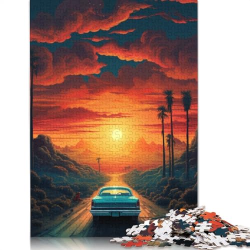 1000-teiliges Puzzle „Autofahren unter Sonnenuntergang“ für Erwachsene, Holzpuzzle, Lernspiel für Erwachsene Teenager, 1000 Teile (75 x 50 cm) von LMYmoney