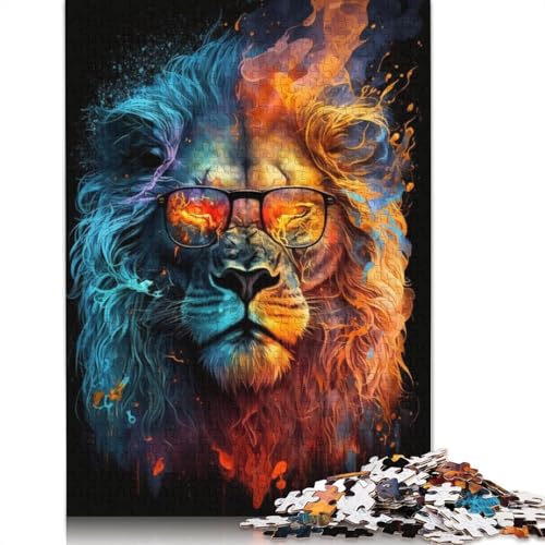 1000-teiliges Puzzle „Bunter Löwe mit Brille“ für Erwachsene und Teenager, 1000 Teile (75 x 50 cm) von LMYmoney