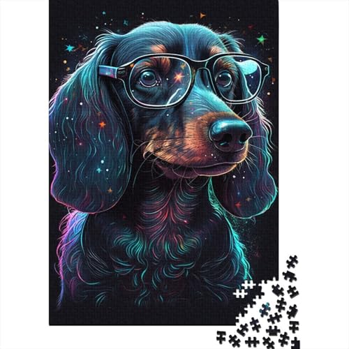 1000-teiliges Puzzle „Cosmic Chihuahua mit Brille“ für Erwachsene, Holzpuzzle, Lernspiel für Erwachsene Teenager, 1000 Teile (38 x 26 cm) von LMYmoney