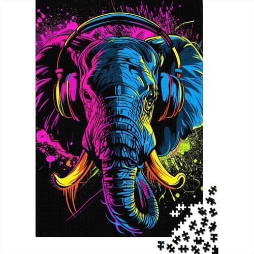 1000-teiliges Puzzle „Elefant mit Kopfhörern“ für Erwachsene Teenager, Holzpuzzle, nachhaltiges Puzzle für Erwachsene | Spiele 1000 Teile (38 x 26 cm) von LMYmoney