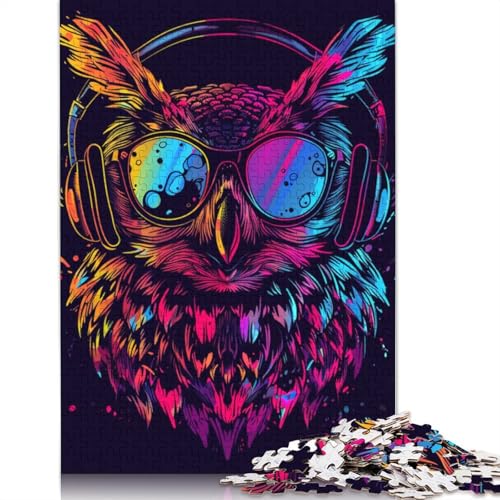 1000-teiliges Puzzle „Eule mit Sonnenbrille“ für Erwachsene, Puzzles, Lernspielzeug, 1000 Stück (75 x 50 cm) von LMYmoney