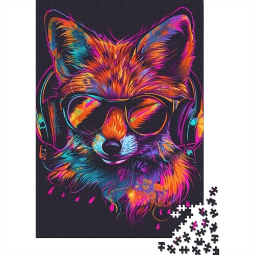 1000-teiliges Puzzle „Fuchs mit Sonnenbrille“ für Erwachsene, Holzpuzzles für Erwachsene, Teenager, Mann, Frau, Geschenk, 1000 Stück (38 x 26 cm) von LMYmoney