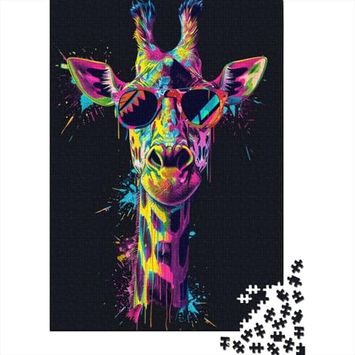 1000-teiliges Puzzle „Giraffe mit Kopfhörern“ für Erwachsene, Holzpuzzle, Lernspiel für Erwachsene Teenager, 1000 Teile (38 x 26 cm) von LMYmoney