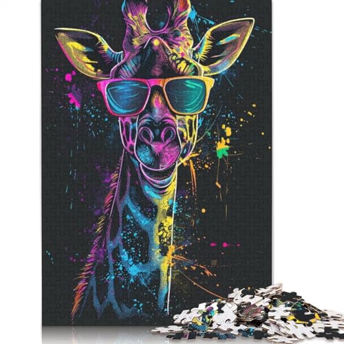 1000-teiliges Puzzle „Giraffe mit Kopfhörern“ für Erwachsene, Holzpuzzle, Puzzles für Erwachsene, 1000 Teile (75 x 50 cm) von LMYmoney