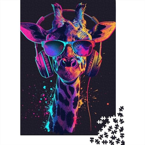 1000-teiliges Puzzle „Giraffe mit Kopfhörern“ für Erwachsene, Holzpuzzles für Erwachsene, Teenager, Mann, Frau, Geschenk, 1000 Stück (38 x 26 cm) von LMYmoney