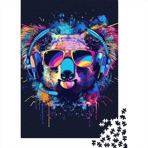 1000-teiliges Puzzle „Koala mit Kopfhörern und Sonnenbrille“ für Erwachsene, Holzpuzzle, Puzzle, Lernspiel, Herausforderungsspielzeug (38 x 26 cm) von LMYmoney