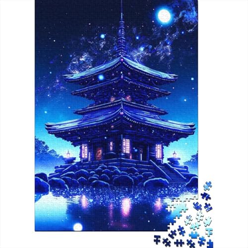 1000-teiliges Puzzle „Kosmischer japanischer Tempel“ für Erwachsene und Teenager, Holzpuzzle, 1000 Teile (38 x 26 cm) von LMYmoney
