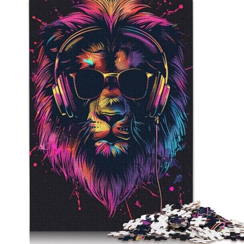 1000-teiliges Puzzle „Löwe mit Kopfhörern und Sonnenbrille“ für Erwachsene und Teenager, 1000 Teile (75 x 50 cm) von LMYmoney