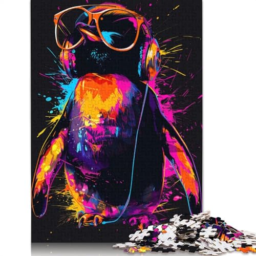 1000-teiliges Puzzle „Pinguin mit Kopfhörern“ für Erwachsene und Teenager, Holzpuzzle, 1000 Teile (75 x 50 cm) von LMYmoney