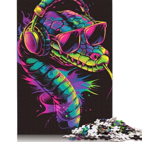 1000-teiliges Puzzle „Schlange mit Sonnenbrille“ für Erwachsene und Teenager, Holzpuzzle, 1000 Teile (75 x 50 cm) von LMYmoney