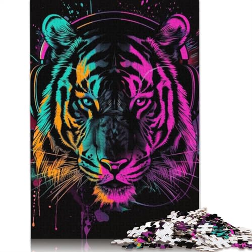 1000-teiliges Puzzle „Tiger mit Kopfhörern“ für Erwachsene, Holzpuzzle, Lernspiel für Erwachsene Teenager, 1000 Teile (75 x 50 cm) von LMYmoney