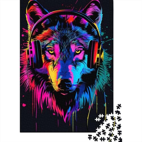 1000-teiliges Puzzle „Wolf mit Kopfhörern“ für Erwachsene, Puzzle für Erwachsene, Alter 14+, 1000 Teile (38 x 26 cm) von LMYmoney