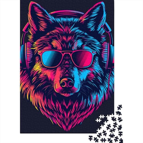 1000-teiliges Puzzle „Wolf mit Kopfhörern“ für Erwachsene und Teenager. Puzzle für Familienspaß und Spieleabende. 1000 Teile (38 x 26 cm) von LMYmoney
