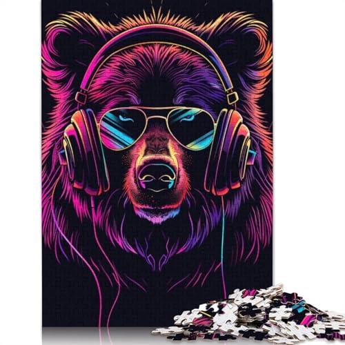 1000-teiliges Puzzle für Erwachsene, Neonbär mit Sonnenbrille, Holzpuzzle für Erwachsene, Lernspiel, Herausforderungsspielzeug, 1000 Stück (75 x 50 cm) von LMYmoney
