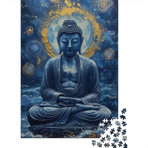1000-teiliges Puzzle im Buddha-Stil im Sternennacht-Stil für Erwachsene Teenager, Holzpuzzles, nachhaltiges Puzzle für Erwachsene | Spiele 1000 Teile (38 x 26 cm) von LMYmoney