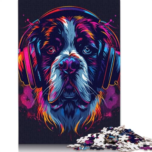 1000-teiliges Puzzle mit Bernhardiner und Kopfhörern für Erwachsene, Puzzle, Erwachsenen-Puzzle, Heimdekoration, Puzzle-Spielzeug, 1000 Teile (75 x 50 cm) von LMYmoney