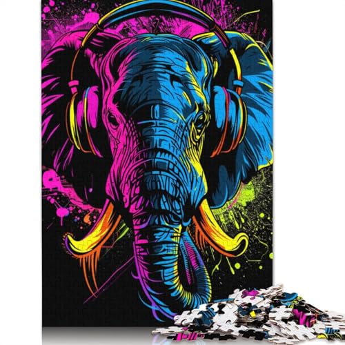 1000-teiliges Puzzle mit Elefantenmotiv und Kopfhörern für Erwachsene, Puzzle, Puzzle für Erwachsene, Heimdekoration, Puzzle-Spielzeug, 1000 Teile (75 x 50 cm) von LMYmoney