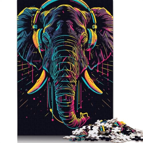 1000-teiliges Puzzle mit Elefantenmotiv und Kopfhörern für Erwachsene, Puzzle für Erwachsene und Jugendliche ab 12 Jahren, 1000 Teile (75 x 50 cm) < von LMYmoney