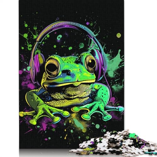 1000-teiliges Puzzle mit Frosch und Kopfhörern für Erwachsene, Holzpuzzle, Puzzle für Erwachsene, 1000 Teile (75 x 50 cm) von LMYmoney