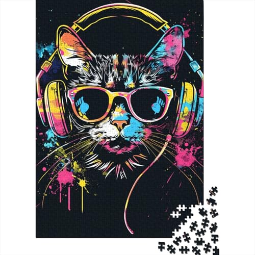 1000-teiliges Puzzle mit Katze und Sonnenbrille für Erwachsene, Holzpuzzle für Erwachsene und Jugendliche, Lernpuzzle (38 x 26 cm) von LMYmoney