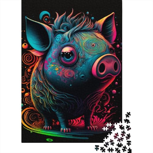 1000-teiliges Puzzle mit Tierschweinen für Erwachsene, Holzpuzzle, Lernspiel für Erwachsene Teenager, 1000 Teile (38 x 26 cm) von LMYmoney