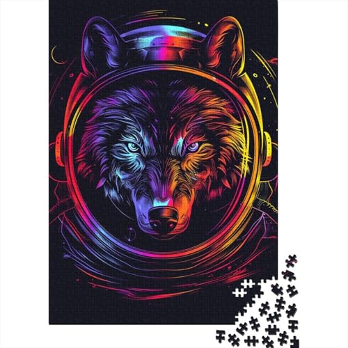 1000-teiliges Puzzle mit Weltraum-Astronauten und Wolf für Erwachsene und Jugendliche, Holzpuzzle, nachhaltiges Puzzle für Erwachsene | Spiele 1000 Teile (38 x 26 cm) von LMYmoney