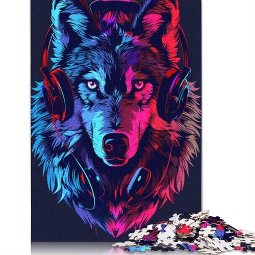 1000-teiliges Puzzle mit Wolf und Kopfhörern für Erwachsene, Puzzles, Lernspielzeug, 1000 Stück (75 x 50 cm) von LMYmoney
