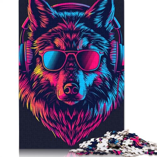 1000-teiliges Puzzle mit Wolf und Kopfhörern für Erwachsene, Puzzles, Lernspielzeug, 1000 Stück (75 x 50 cm) von LMYmoney