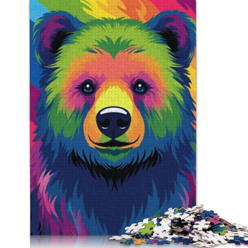 1000-teiliges Puzzle mit bunten Braunbären für Erwachsene, Holzpuzzle für Erwachsene und Jugendliche, Lernpuzzle, 1000 Teile (75 x 50 cm) von LMYmoney