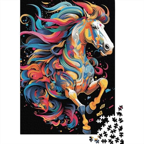 1000-teiliges Puzzle mit bunten Pferden für Erwachsene und Teenager, Holzpuzzle, Lernspiel, Herausforderung, Spielzeug, Geburtstagsgeschenke, 1000 Stück (38 x 26 cm) von LMYmoney